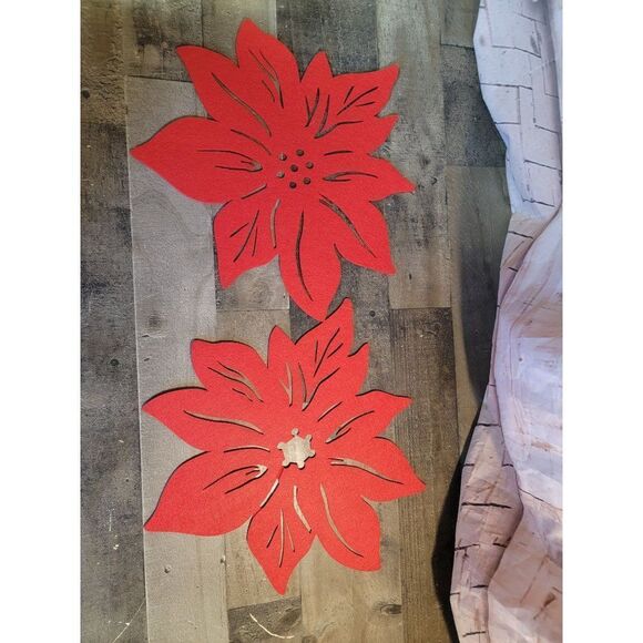Red Floral flower AS IS felt placemat table decor set - Picture 4 of 4